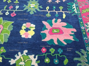 Tapis Suzani ouzbek fait à la main 8x10-tapis en laine bleu marine et rose, tapis bohème coloré ensembles de tapis en laine persane - Product Image 2