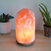 Lampe en sel naturel de l'Himalaya Gradateur en forme de roche Veilleuse pour chambre à coucher bureau espaces de méditation Base en bois Design d'amour élégant