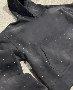 Heavy GSM Rhinestone Acid Wash Hoodies Winter Warm Sun Fade Rhinestones Bordado Pullover Jumpers Hood Adultos Niños - Product Image 3