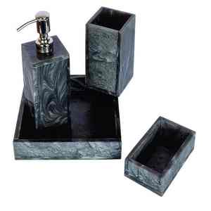 Conjunto de baño de resina contemporáneo hecho a mano accesorios de tocador jabonera cepillo de dientes soporte vaso bandeja elegante - Product Image 6