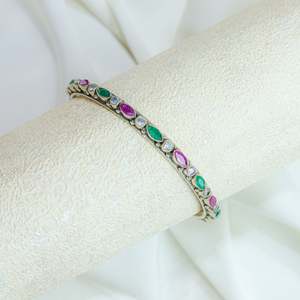 Swadeshi Pitara Women's 925 Sterling Silver Bezel <b>Set</b> Crystal & Rhinestone Fine <b>Bangles</b> Asama Everyday Wear Single Piece - Product Image 1