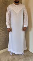 Thobe Traditionnel Marocain Islamique Blanc d'Hiver pour Hommes Adultes, Fait Main, Haute Qualité, Grande Taille, en Lin Respirant et Infroissable, Long