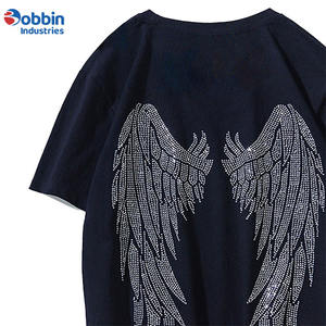 T-shirt personnalisé de haute qualité avec strass brillants, logo personnalisé imprimé en strass, manches courtes, blanc, respirant, écologique, 100% - Product Image 3