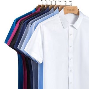 High Quality Polyester Blend Men's Business Casual Outfit Semi Formal Attire <b>Short</b> <b>Sleeve</b> Essentials <b>Button</b> <b>Up</b> Shirts for Men - Product Image 1