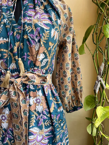 Femmes grande taille à manches longues Maxi robe bloc imprimé coton couleurs mélangées vêtements d'été avec gland décoration 100% coton - Product Image 5