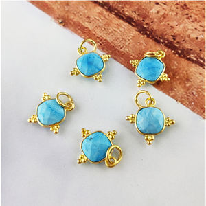 Forma de cojín turquesa piedra natal 925 plata esterlina oro Vermeil bisel ajuste 8mm colgante Certificado de terceros para - Product Image 6