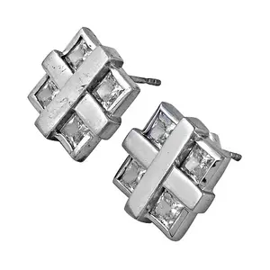"Trendy Rhodium-Plated Square Zircon <b>Stud</b> <b>Earrings</b> for Women's Parties" - Product Image 2