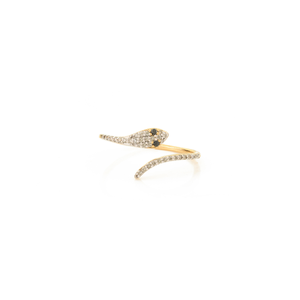 Bulk Order Quantity Unique Designer 100% Natural White & Black Diamond Dainty <b>Snake</b> Ring Trending 14K Yellow Gold Women <b>Jewelry</b> - Product Image 1