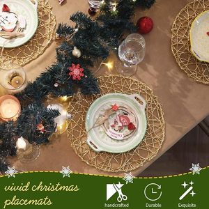 Handcrafted Round Natural Non-Slip Heat Resistant Round Gold Placemat <b>Paper</b> Braided Indoor Outdoor Dining Table Classic Style - Product Image 6