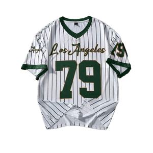 2025 superventas Unisex 220GSM gráfico sublimación manga corta cuello en V rayas fútbol americano Jersey transpirable de gran tamaño - Product Image 1