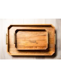 Juego de bandejas de servicio de madera de mango natural de lujo con mango dorado para Hotel, hogar y restaurante, bandejas decorativas elegantes - Product Image 1