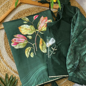 Royal Elegance Our Printed Juhi Silk Saree Contraste Color Hand Work Pallu Indian Women Best Selling Wedding Classic Party Wear - Product Image 1