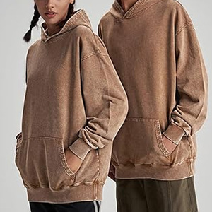 Sweat à capuche homme 2026 tendance délavé à l'acide, mélange coton/polyester de haute qualité, polaire uni respirant 340g, col à capuche, hiver - Product Image 3