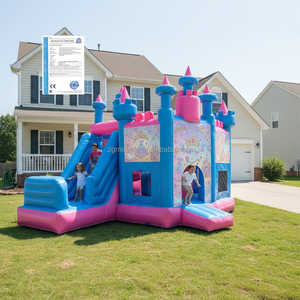 Château Gonflable Princesse Commercial Combo avec Toboggan, Bleu <span class=keywords><strong>Rose</strong></span> Jumping Castle pour Location Anniversaire Filles - Product Image 1