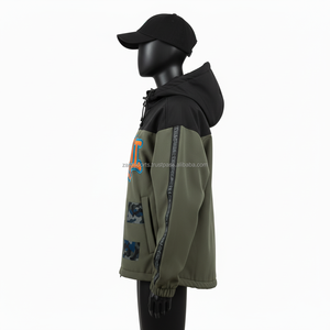 Veste softshell pour femmes Tissu polyester coupe-vent Conception à capuche olive et noire Logo brodé personnalisé Veste softshell pour femmes - Product Image 3