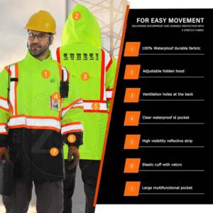 Sudadera de Alta Visibilidad ANSI Clase 1 EN ISO 20471 Clase 2 para Trabajo de Construcción, con Múltiples Bolsillos, Luces LED Intermitentes y Características de Seguridad Reflectantes, Gran Venta - Product Image 3