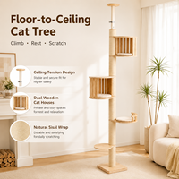 Arbre à chat double pour plafond de condo, tour à chat, griffoir, deux niches pour chats, plateformes multi-niveaux, corde en sisal écologique et durable, facile à assembler
