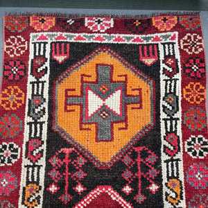 Turkish <b>Runner</b> Rug, 2.8x12.5 ft Vintage Rug, <b>Red</b> Patchwork Wool Rug - Product Image 2