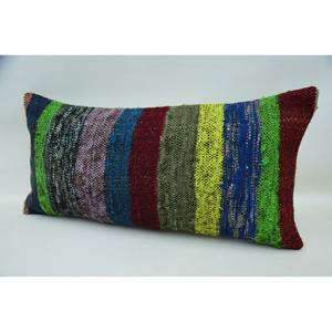 Multicolor Vintage Pattern Kantha Patchwork Wool <b>Pillow</b> 12x24 Inch Woven Decorative Cushion - Product Image 3