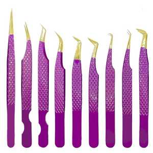 Pinzas de pestañas con logotipo personalizado de etiqueta privada, punta de fibra de volumen recto de acero dentado, empuñaduras de diamante, herramientas de extensión de pestañas - Product Image 1