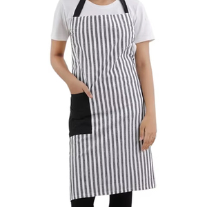 Babero teñido en hilo de algodón 100%, delantal, cintura gris, babero, comida, salón de cocina, peluquero, jardín, barbacoa, PE, LDPE, PU, tela vaquera de PVC, poliéster - Product Image 1