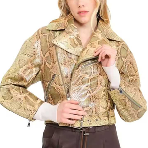 Femmes hiver véritable peau de mouton motard veste en cuir Style Antique crochet fermeture à glissière coupe-vent respirant Animal tissu - Product Image 1