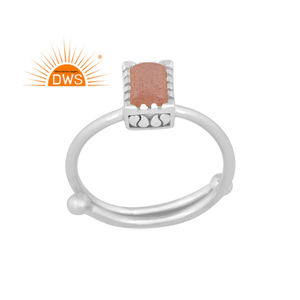 Best Selling Fine <b>Sterling</b> <b>Silver</b> Natural Peach Moonstone Gemstone <b>Adjustable</b> <b>Ring</b> Jewelry For Women Gift For Her - Product Image 1