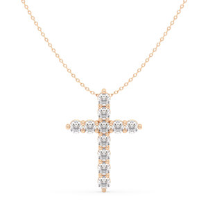 Collar con Colgante de Cruz de Diamante Cultivado en Laboratorio con Corte Redondo de Oro Sólido de 14K de Lujo REYES para Mujer, Regalo de Lujo, Joyería Fina - Product Image 6