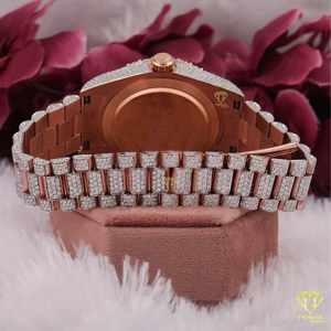 Luxueux plein glacé deux tons cadran romain montre-bracelet Style Vintage laboratoire cultivé diamant Hip Hop rappeur mouvement mécanique verre - Product Image 3