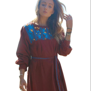 High Fashion Top Embroidered <b>Long</b> Sleeve Knee Length Designer Party Wear <b>Dress</b> Elegant <b>Boho</b> Ruffle Mini Length Tunic Style <b>Dress</b> - Product Image 1