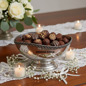 Shiny Silver Plated <b>Chocolate</b> Bowl With Plate Round Shape Sweet Bowl Customized Size Luxury <b>Ramadan</b> <b>Chocolate</b> Bowl - Product Image 4