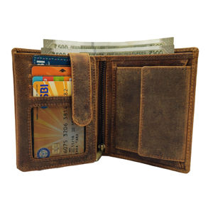 Portefeuille à trois volets en cuir véritable vintage pour hommes, portefeuille classique fait à la main avec plusieurs fentes pour cartes ID et poche à monnaie - Product Image 1