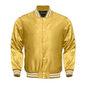 Chaqueta Bomber de satén de calidad superior-Chaqueta universitaria de color gris deportivo-Chaqueta de satén bordada con botones frontales de tela satinada para hombre - Product Image 5