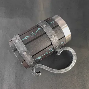 Handcrafted Natural <b>Wooden</b> Coffee Mug Viking Style Agate <b>Tankard</b> Nautical Barrel for Christmas Ale or Mead - Product Image 4