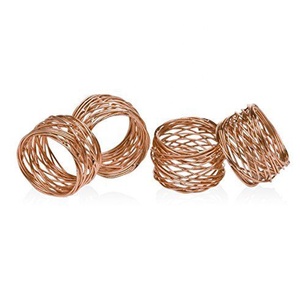 Rond de serviette de restaurant de mariage Rond de serviette en fil d'or de fleur en métal fait à la main design de décorations de banquet de mariage - Product Image 4