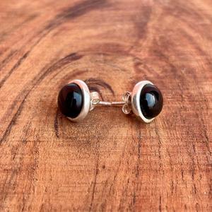 Handmade <b>Sterling</b> <b>Silver</b> <b>Stud</b> <b>Earrings</b> with Natural Black Onyx Gemstones Round Cabochon Design - Product Image 6