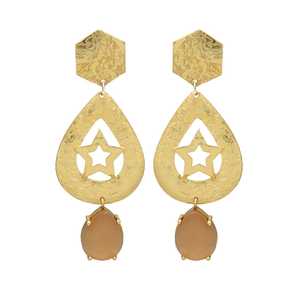 Hexagon Stud Golden Start Pendientes de gota de lágrima con cerveza Hydro Gemstone - Product Image 1
