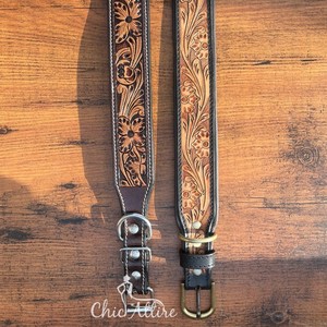 Latest Hot Selling Floral Hand Tooled Leather Dog Collar for Pets Real Genuine Leather <b>Padded</b> Adjustable Accessory for Neck Belt - Product Image 1