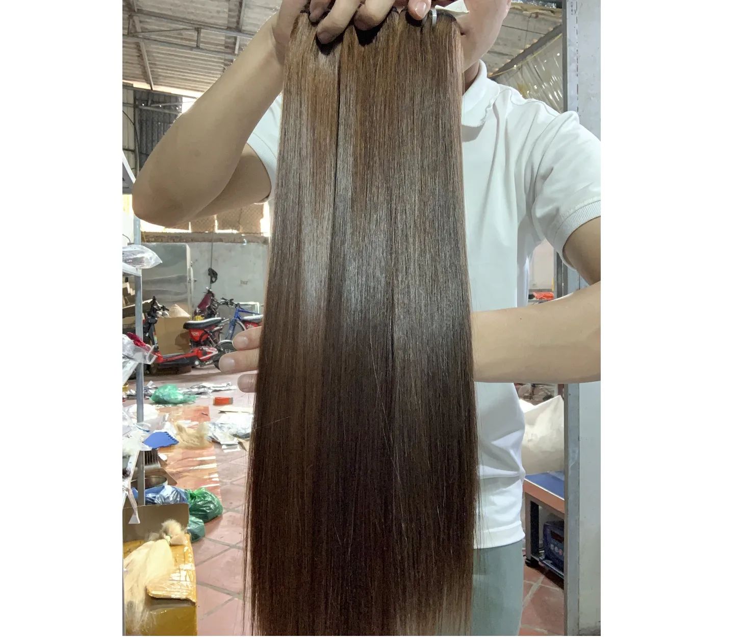 Brown Color Super Double drawn 8-30 inch human hair extensions luxury no tangle, silk hair the best supplier ash colored