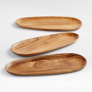 Ensemble de trois plateaux de service longs et oblongs en bois d'acacia, très vendus, plateaux rustiques en bois pour en-cas, plateaux à baguette, plateaux à apéritifs - Product Image 2
