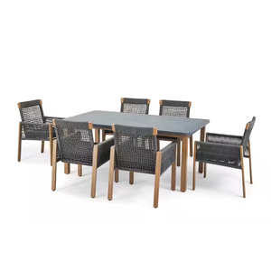 Ensemble de salle à manger Leomny en bois de teck massif avec cadre en corde tressée, avec tables à manger pour une utilisation en intérieur et en extérieur. - Product Image 5