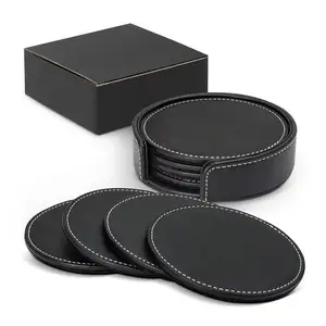 Dessous de verre en cuir écologique Tasse en liège pour tapis de bière avec support de sous-verres en cuir Dessous de verre rond en étain à bas prix - Product Image 1