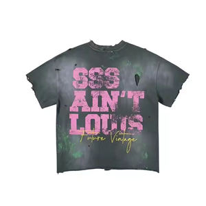 T-shirt vintage délavé à l'acide de haute qualité 100% coton personnalisé pour hommes Streetwear avec logo sur le devant - Product Image 4