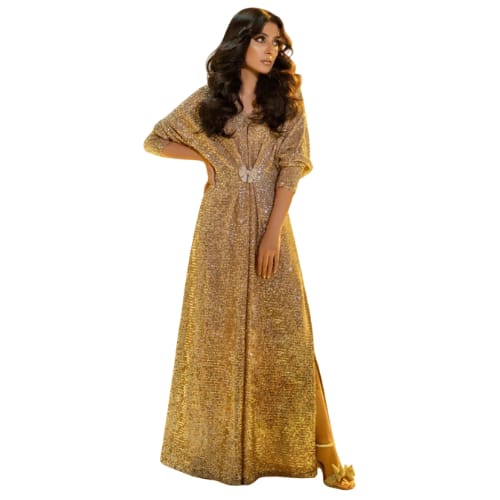 gold sequin dress india Buy Glam Gold Embroidered Gown In Knit Fabric With Net Trail Wings| KALKI  Fashion India