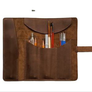 2025 fournitures scolaires en cuir de buffle véritable étui à crayons de luxe papeterie porte-pochette pour garçons filles étudiants - Product Image 1