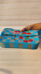 cherry beaded shoulder bag Indian fully handcrafted for <b>women</b> handmade luxury evening party fashion handbag design artwork bag - Product Image 5