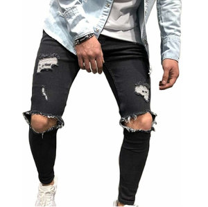 Pantalon en jean vintage pour homme, respirant, personnalisé, coupe droite, taille mi-haute, effet délavé, couleur bleu uni - Product Image 3