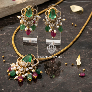 Trendy Ethnic Fine Jewelry Set with Freshwater Pearl <b>Ruby</b> Green Stone Pendant & Earrings for Weddings Parties Gifts Engagements - Product Image 4