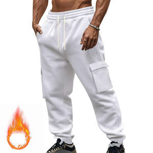 Men's Casual Ripped 100% Cotton Jogger <b>Pants</b> with Fleece Lining MultiPocket Plus Size Workwear - Product Image 5
