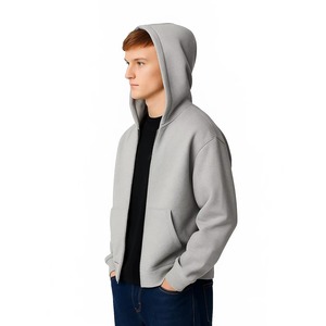Top qualité vente entière hommes fermeture éclair surdimensionné sweats à capuche personnalisés 100% coton polaire tissu décontracté cordon - Product Image 2